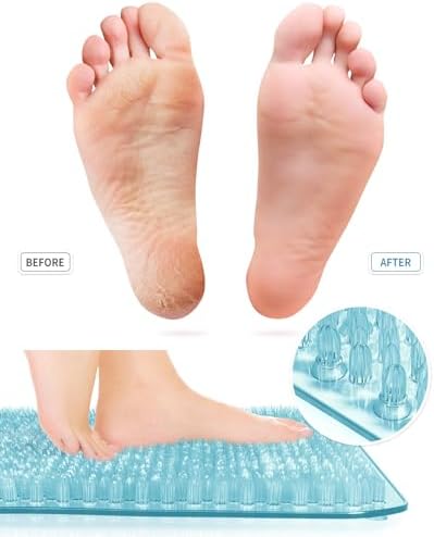 Yolife Shower Foot Scrubber Mat, Anti-Slip Bath Mat with Scrub Bristles, Soft Shower Foot Massager with Strong Suction Cups for Soothe Achy Feet, 25.6" x 13.4"