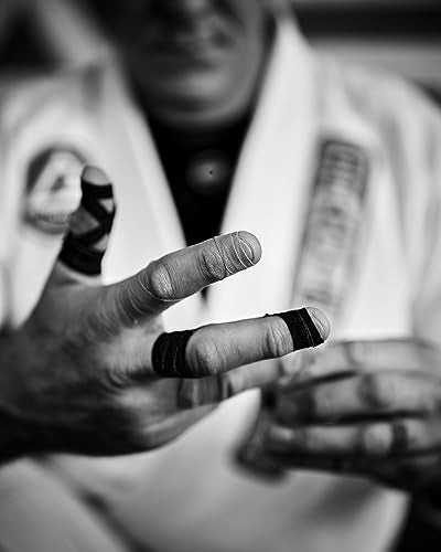 Bighorn Athletics Pro Series Jiu-Jitsu Finger Tape, 8-Rolls with Tin Holder, Enhanced Extra Strength, Residue-Free (0.3-Inch, Black/White)
