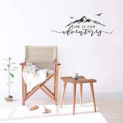 Life is for Adventures Wall Decal, Mountain Design Wall Sticker, Flying Birds Wall Sticker, Travel Decor, Adventure Decor, Home Decal Wall Stickers Y15 (57X23cm, Black)