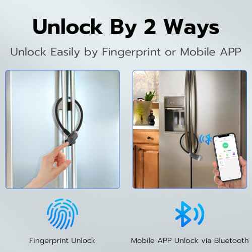 Cable Lock Refrigerator Lock eLinkSmart French Door Fridge Lock - Waterproof 40cm 15.7 inch Fingerprint Bluetooth App Keyless Cable Lock for Cabinets Freezer Baby Safe