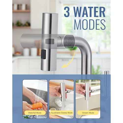 ALEASHA Bar Sink Faucet Single Hole, 3 Water Modes Wet Bar Faucets with Pull Out Sprayer, Prep Sink Faucet 360 Swivel for Small Kitchen Bathroom Faucets with cUPC Supply Lines, Brushed Nickel