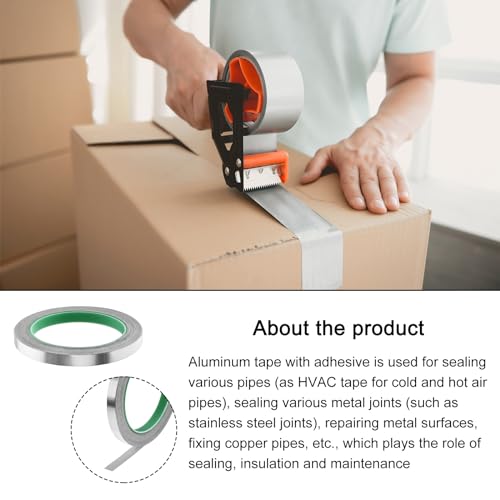 Aluminum Foil Tape Adhesive Metal Tape, [for Sealing Patching Hot Cold HVAC, Duct, Pipe Insulation] - 1/4inch/66ft/2.4 Mil