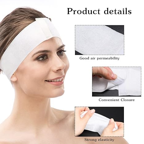 E I F E R 30 Count Disposable Spa Headband for Women, Skincare Facials Headbands for Esthetician Supplies Stretch Headbands for Women's Hair (Black, Black)