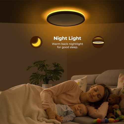 Matane 15.4in LED Flush Mount Ceiling Light with Night Light, 36W Dimmable Light Fixture, 3000K/4000K/5000K Selectable, Low Profile Ceiling Lights for Bedroom, Kitchen, Hallway, White