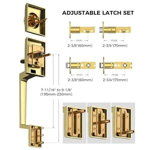Front Door Handle and Deadbolt Set, Gold Front Door Lock Set with Modern Knob, Exterior Entry Lock with Adjustable Single Cylinder Deadbolt, Reversible for Right & Left