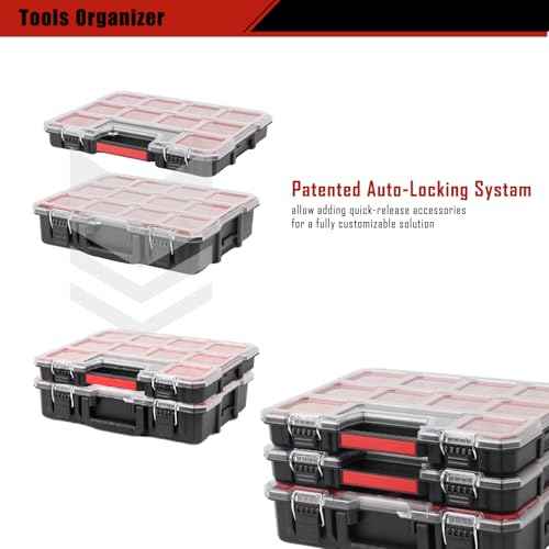 Tools Organizer, Small Parts Storage Craftsman Toolbox, 2 Pcs (1+1) Durable Hardware Deep Box Storage, 17.3 * 14 * 6.7" with Removable Inner Cups