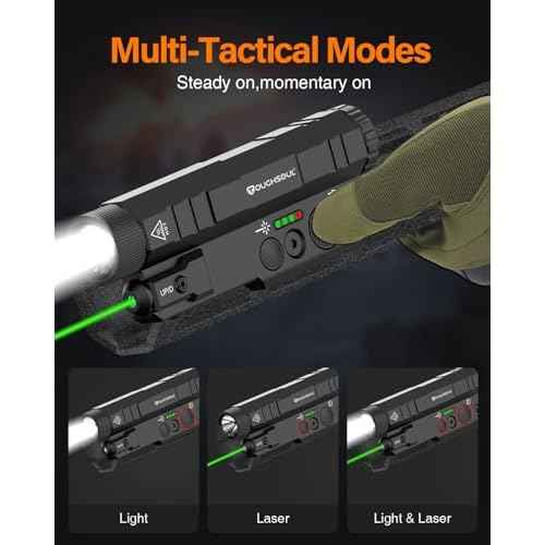 TOUGHSOUL Mlok Picatinny Tactical Flashlight Laser Sight Combo, 2400 Lumen Max Light with Green Laser, Momentary Strobe Function Rchargeable Battery Included