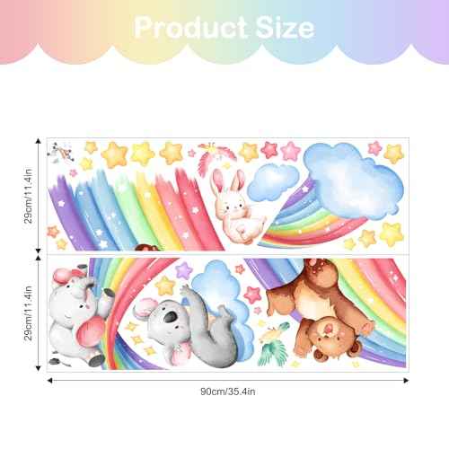 Tanlaby 43" X 43" Animal Rainbow Wall Stickers Bear Elephant Koala Rabbit Wall Decals Peel and Stick Clouds Stars Art Decor for Baby Nursery Kids Bedroom Playroom Daycare Classroom