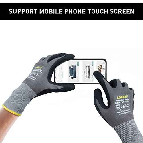 LOCCEF Safety Work Gloves MicroFoam Nitrile Coated-6 Pairs,Endurance Seamless Knit Nylon,Dots on palm,Tacky Dot Grip Gloves