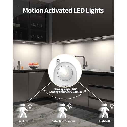 ASOKO Motion Sensor Dimmable Led Under Cabinet Lighting Plug in - 6 Pcs 12 inches Linkable Led Counter Light Bars, Led Closet Light Daylight White 4500K