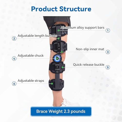 Orthomen Post Op Knee Brace, Hinged ROM Knee Brace for Recovery Stabilization, ACL, MCL and PCL Injury, Adjustable Medical Orthopedic Support Stabilize for Men and Women