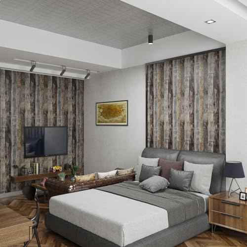 Gray Shiplap Wood Wallpaper Peel and Stick Rustic Grey Wood Plank Contact Paper for Countertops Cabinets Waterproof Removable Vinyl Wood Panel Wall Paper for Bedroom Living Room 11.8"x118"