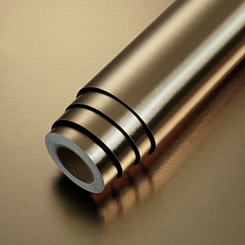 LACHEERY Shimmer Brown Gold Peel and Stick Wallpaper Bronze Metallic Accent Wallpaper Modern Shiny Metal Contact Paper for Kitchen Appliances Waterproof Removable Wall Paper Refrigerator 15.8"x80"