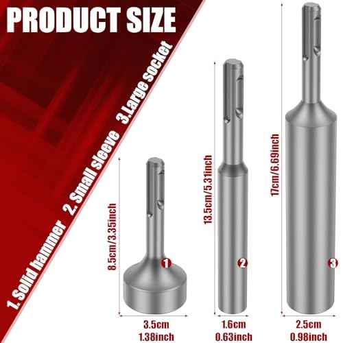 3PCS SDS Plus Ground Rod Driver Professional SDS Plus Ground Rod Bits Driver Socket One Piece Design for Commercial Industrial