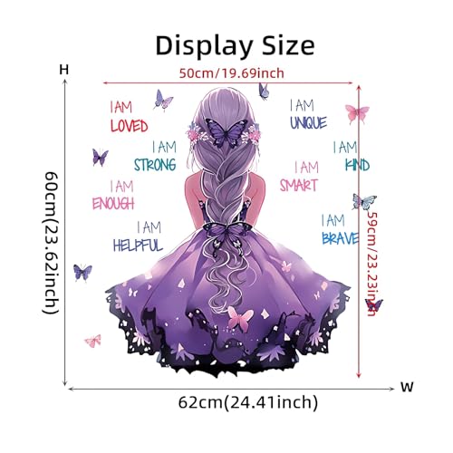 Purple Ponytail Girl Inspirational Wall Stickers, sacinora Motivational Lettering Quotes DIY Butterfly Wall Decals Removable Vinyl Peel and Stick for Kids Baby Nursery Bedroom Playroom Art Decoration