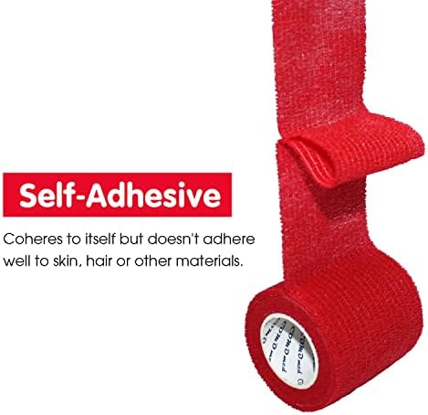 Self Adherent Cohesive Bandage2"x5 Yards First Aid Bandages Stretch Sport Athletic Wrap Vet Tape for Wrist Ankle Sprain and Swelling,Red(12 Rolls)