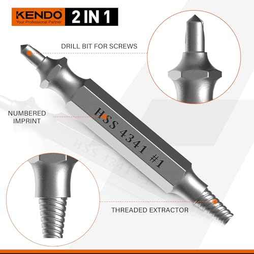 KENDO 6PC HSS Damaged Screw Extractor Set - Remover for Stripped Screws Nuts & Bolts, Drill Bit Tools for Easy Removal of Rusty & Broken Hardware, Easy Removal of Rusty Broken Hardware Gift