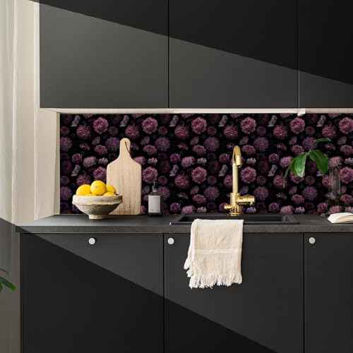 Dark Floral Peony Wallpaper Contact Paper for Cabinets and Drawers Renter Friendly Removable Gothic Waterproof Self Adhesive Botanical Vintage Thick Vinyl Bathroom Flower Walpaper 17.7"x 70.8"