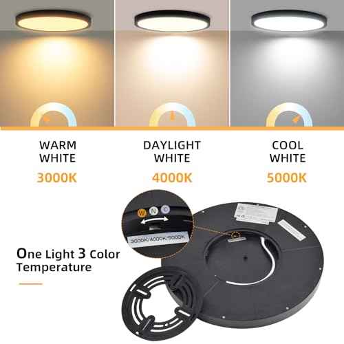 Hlite 4pack 12 inch Flush Mount LED Ceiling Light Fixture,24W 2400LM Super Slim Light Fixtures Ceiling Mount 3000K/4000K/5000K 3CCT Selectable,Ceiling Light Fixtures for Kitchen,Bedroom (Black)
