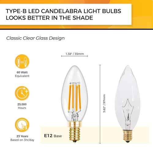 Hizashi 90+CRI E12 LED Bulb 60 Watt Dimmable, 2700K Soft White, Candelabra Light Bulb, B11 Chandelier Light Bulbs, 6W, 550LM, Candle Light Bulbs, UL Listed, 24 Pack