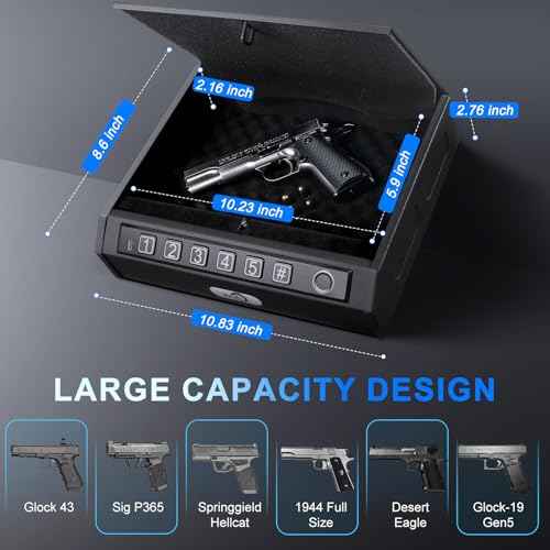 Biometric Gun Safe for Pistols Fingerprint Handgun Safe for Nightstand, Quick Access Pistol Lock Box with PIN Keypad & Keys, Portable Firearm Storage for Home Car Office