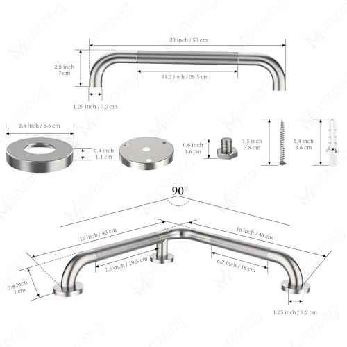 16 Inch Anti Slip Angled Shower Grab Bars with Munzong 20 Inch Stainless Steel Bathroom Grab Bar Brushed Nickel Toilet Handicap Grab Rail Knurled Safety Handle Support Elderly Injury Senior Bath