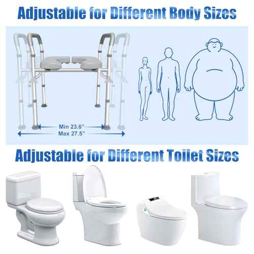 Raised Toilet Seat with Handles,2-in-1 Shower Chair & Toilet Seat Riser for Seniors, 8-Level Height & 3-Level Width Adjustment, Fits Must Body Sizes and Toilets, for Pregnant & Disabled
