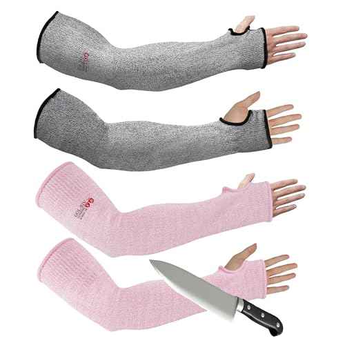 Arm Protectors For Thin Skin And Bruising, Cut Resistant Sleeves For Men Women, A5 Level Farmer Sleeve For Gardening (Grey & Pink, 17.7 In - 2pairs)