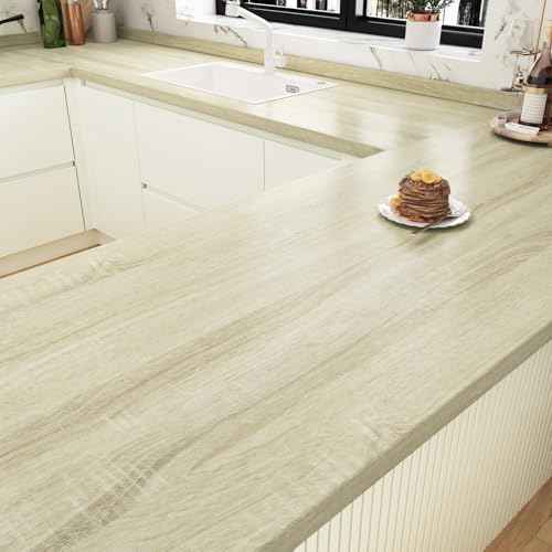 WESTICK Light Oak Wood Contact Paper Peel and Stick Countertop Beige Wood Grain Wallpaper Self Adhesive Vinyl Wrap Waterproof Wooden Wall Paper for Counter Covering Tables Kitchen Cabinets 15.8"x80"
