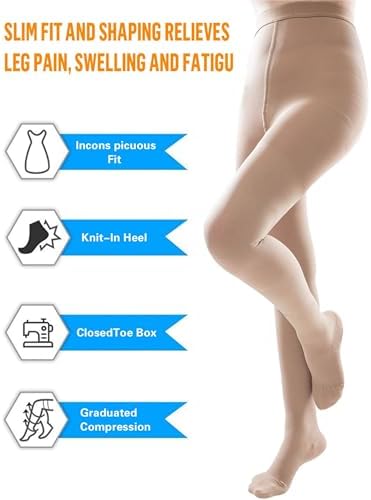 ZCLIKE® Medical Compression Pantyhose Closed Toe Stockings for Women&Men 20-30mmHg All-Season Comfort Advanced Support for Varicose Veins Edema DVT Plus Size