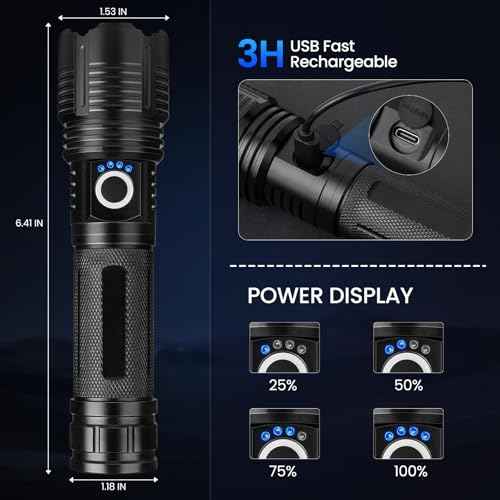 2 Pack Flashlight Rechargeable 99,000 High Lumen, Super Bright Rechargeable Flashlights for Home, 15H Long Life LED Flash Light with 5 Light Modes, IPX7 Waterproof for Outdoor, Camping