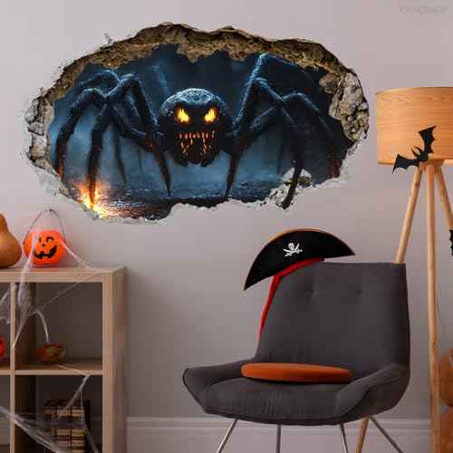 3D Halloween Spider Wall Decal, Giant Scary Spider Wall Sticker, 26.37x15.74 inches, Spooky Home Decoration