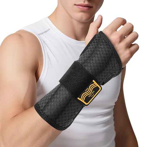 Carpal Tunnel Wrist Brace Night Support for Women Men, Pain Relief Metal Wrist Splint for Tendonitis, Arthritis, Sprain, Fit Left or Right Hand for Work, Rigid Hand Brace for Sleeping, Black