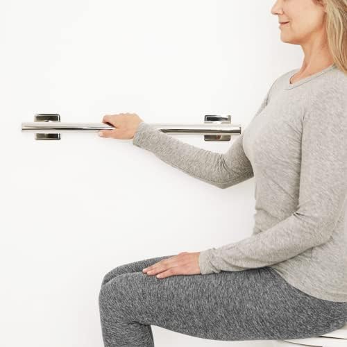 24-inch Coronado Designer Straight Bathroom Shower Grab Bar with Decorative Square Flanges, Polished