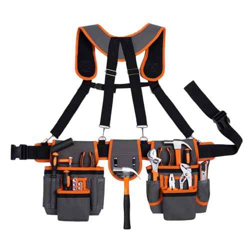 JFX Tool Belt for Men, Magnetic Tool Pouch With Suspenders, Heavy Duty Detachable Adjustable Utility Belt Work Bags for Electricians, Carpenters, Construction Workers and Gardeners£¬(32''-66'')