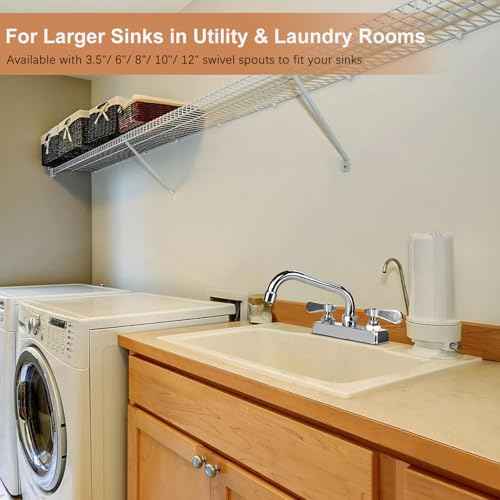 Leak-Free Commercial Bar Sink Faucet 6" Swivel Spout with Ceramic Valve, Utility Laundry Sink Faucet 4" Center Deck Mount, Brass Constructed for Large Sink in Kitchen, Laundry Room, Garage