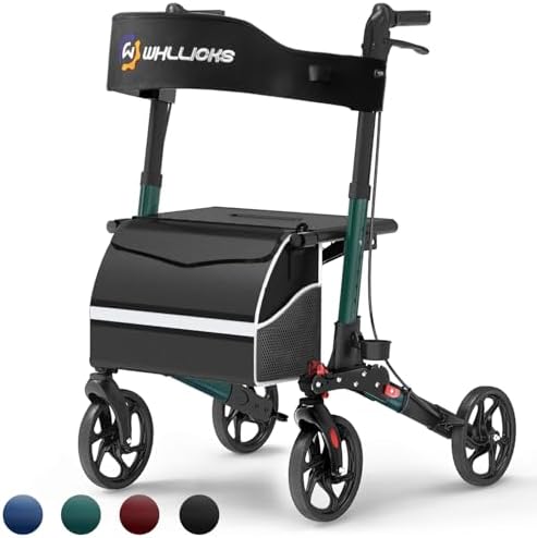 Rollator Walkers for Seniors with Seat, No Assembly Foldable 8" Non-Slip Big Wheels All Terrain Lightweight Durable Aluminum Rolling Walker with Comfortable Backrest