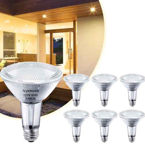 Par30 Flood Light Bulbs, 6-Pack Dimmable Par30 Halogen Bulb 2800K Warm White Flicker Free Par30 Long Neck Halogen 60W Bulb E26 Base for Accent Lighting, Tracking Lighting & Recessed Lighting