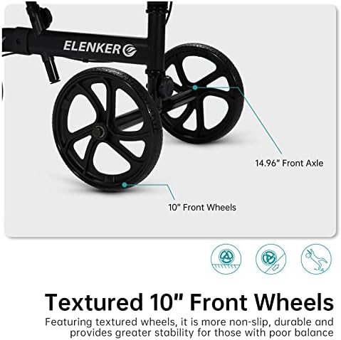 ELENKER Best Value Knee Walker with 10" Front Wheels Steerable Medical Scooter Crutch Alternative with Dual Braking System Black