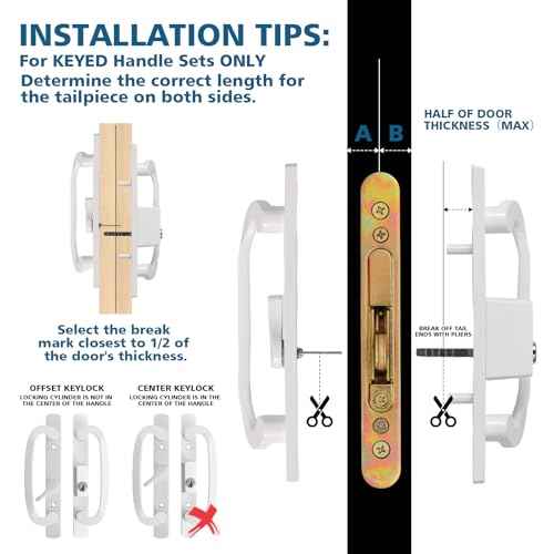 Keyed Sliding Patio Door Handleset, 45¡Æ Keyway, 3-15/16" H.C., Fits 1-3/8" to 2" Thick Doors, Non-Handed, White Diecast, Offset Position with Mortise Lock and Keeper£üOff Center Thumb Latch