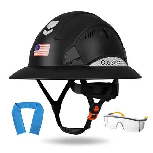 Full Brim Hard Hat - ANSI Z89.1 Type 1 & OSHA Certified Safety Helmet with Visor for Construction, Lightweight HDPE Shell with 6-Point Suspension & Reflective Strips (Black)