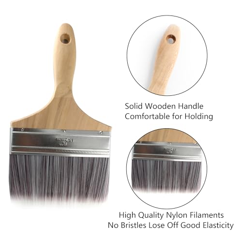 6 inch Wide Soft Bristle Paint Brush, Flat Stain Brush, Wooden Handle Deck Brush, Masonry Brush, Wood Stain Brush