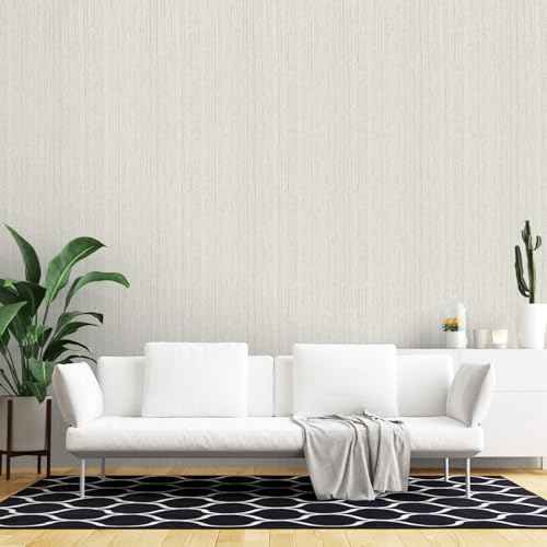 Beige Grasscloth Peel and Stick Wallpaper Fabric Wallpaper 15.7" x 118" Texture Contact Paper Self-Adhesive Country Faux Linen Wall Paper for Room Walls, Cabinets, Furniture Retro DIY Decorative