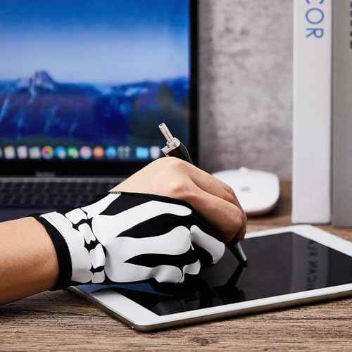 Jecery 2 Pieces Skeleton Artist Glove with 2 Finger for Drawing Tablet Digital Tablet Drawing Rejection Glove for Pad Painting Writing, Right Hand, 2.76 x 7.28 Inches