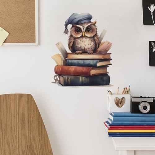 Reading Corner Wall Decals Owl Reading Books Wall Stickers Removable Peel and Stick Wall Art Decals for Reading Room Kids Room Playroom Classroom School Library Decor (B)