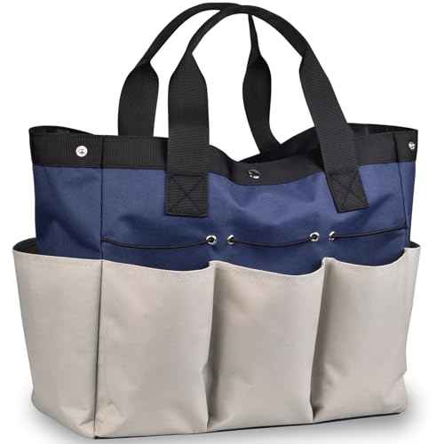 Garden Tool Bag Organizer, Heavy Duty Gardening Tote Bag with 7 Pockets and Zippers Pockets, Garden Home Tool Kits Organizer, (Tools are not included), Gray