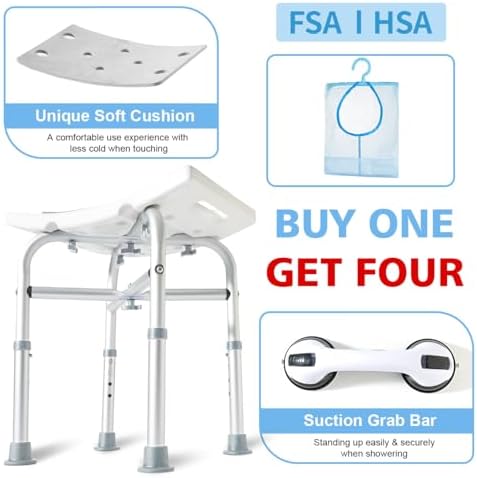 FSA Shower Chair for Inside Shower, Padded Shower Seat for Adults, Adjustable Bath Chairs for Bathtub, Shower Stool for Elderly/Senior/Handicap/Pregnant by SOUHEILO