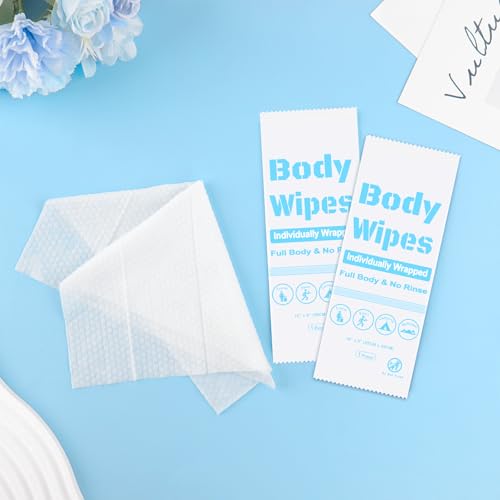 200Pcs Disposable Body Wipes, 7.8 x 9.8 inch Individually Wrapped Bath Wipes for Women Men in Bulk, No Rinse-Free Large Body Bath Shower Wipes for Home Travel Hotel Outdoors Camping After Gym (White)