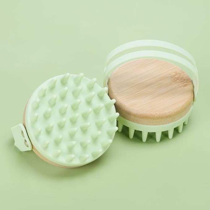 Bamboo Silicone Scalp Brush for Hair Washing Ã¢ÂÂ Gentle Shampoo Massager with Soft Bristles for Dandruff & Oil Care, Eco-Friendly Head Scrubber Comb for Deep Clean & Relaxing Shower (Green)
