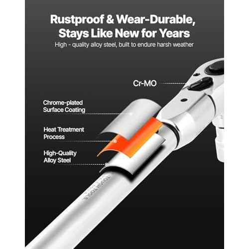 VEVOR Adjustable Torque Wrench 1/2 Inch Drive, 20-160Ft.lb/27.1-216.8Nm, 38MM Open End, 3/8 Inch Drive Torque Wrench with Interchangeable Jaw & Ratchet Head for HVAC, Car, Moto, Narrow Pipeline